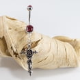 thumbnail image 2 of Belly Button Ring with Vintage Sword Dangle Design and Red Cubic Zirconia Gems, 2 of 8