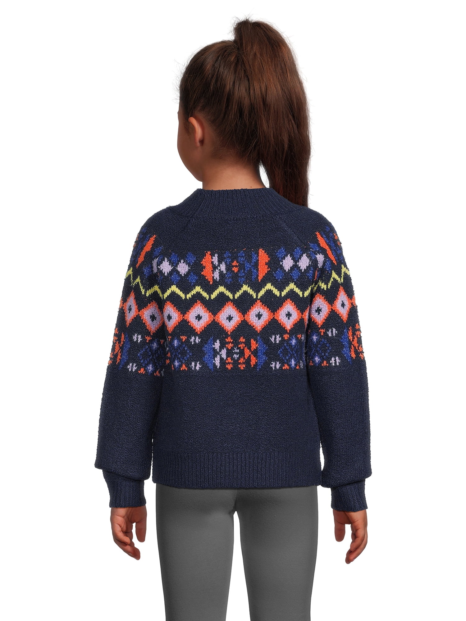 Nik and Leksi Girls Mock Neck Jacquard Pullover, Sizes 4-16