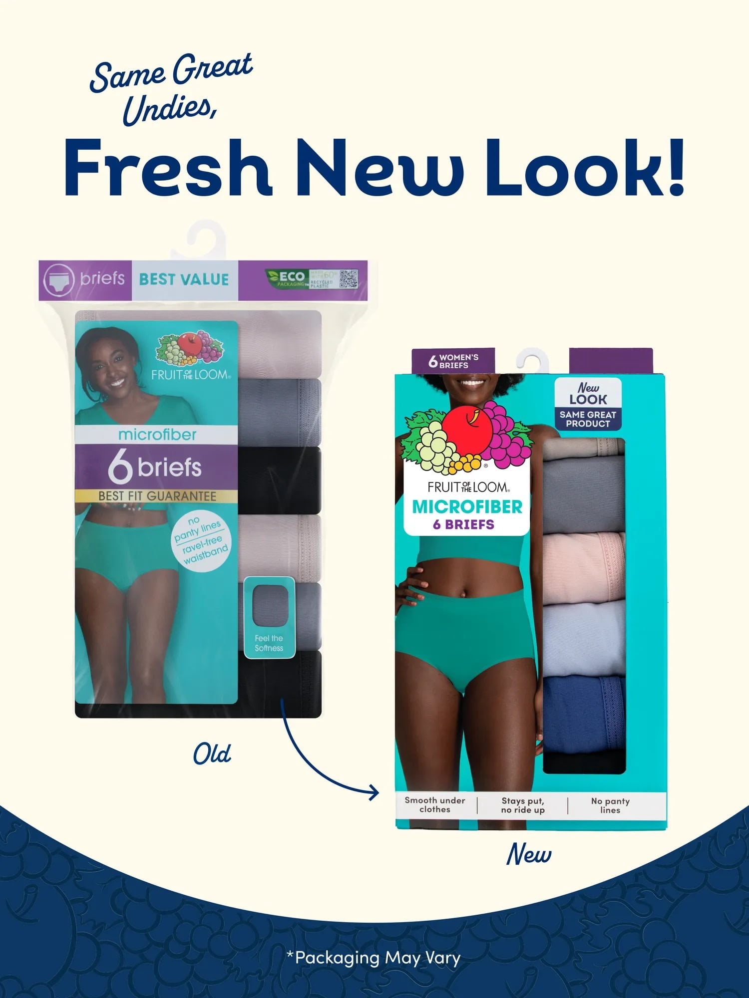 Fruit of the Loom Women's Microfiber Underwear, Smooth No Panty Lines, 6-Pack, Sizes S-3XL