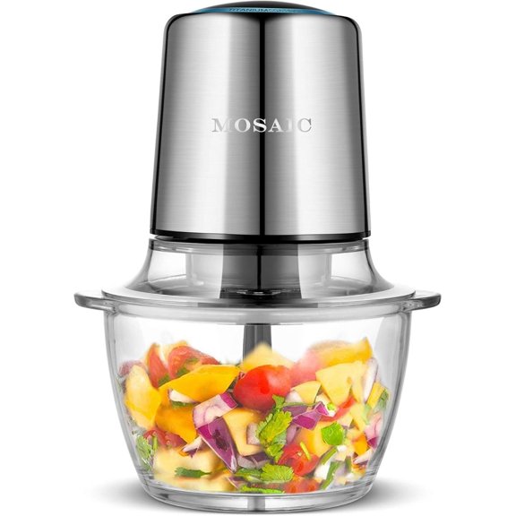 Electric Food Processor,Food Chopper with Garlic Peeler and Titanium Coating Blades, 5 Cup Glass Bowl for Vegetables Fruit Salad Onion Garlic Meat Ice Chopper, Silver
