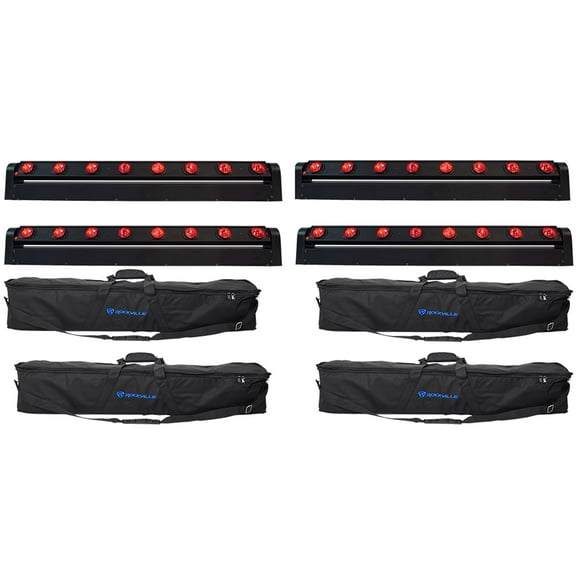 (4) Rockville MOTIONSTRIP Moving Head RGBW Color Strip Wash/Beam Light Bar Bags