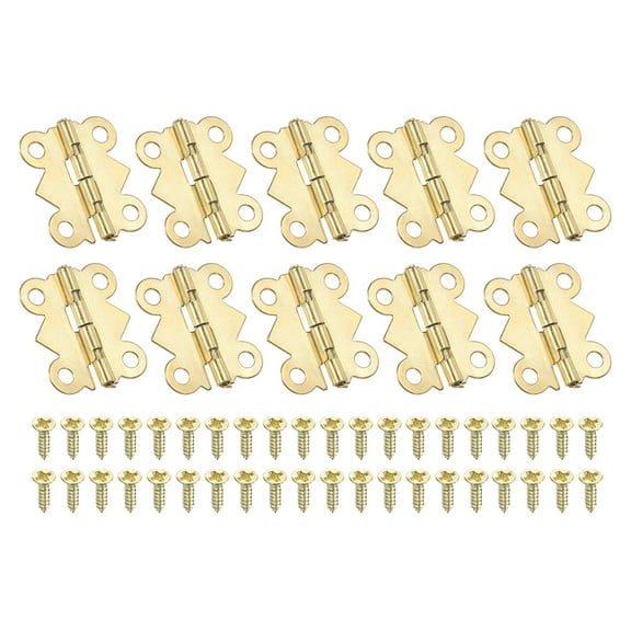 Uxcell Small Jewelry Box Hinges 3/4 inch, 10 Pack 90-degree Butterfly Hinges Jewelry Box with 40 Screws, Gold