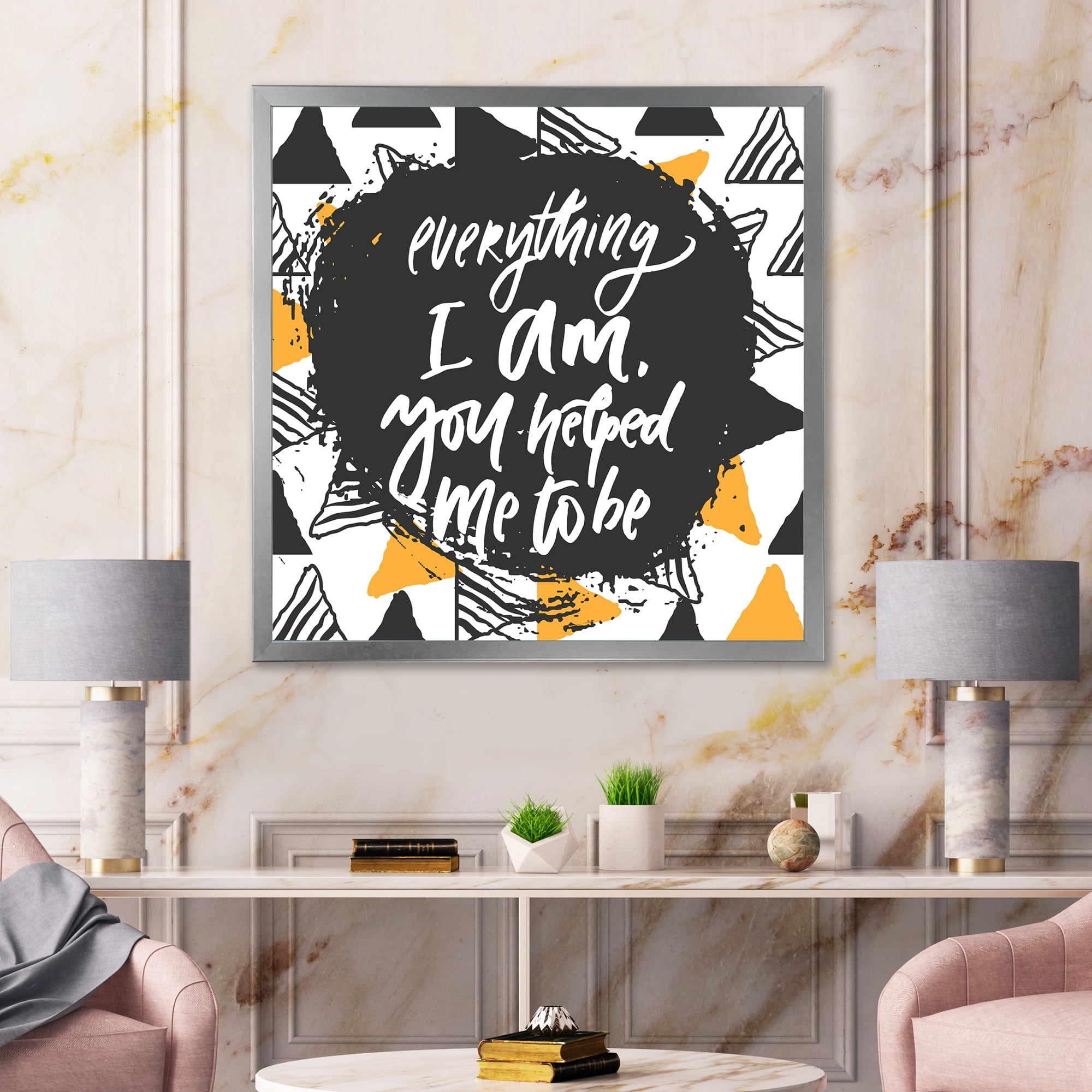 Designart 'Everything I Am You Helped Me To Be On Triangle Pattern' Mid-Century Modern Framed Art Print
