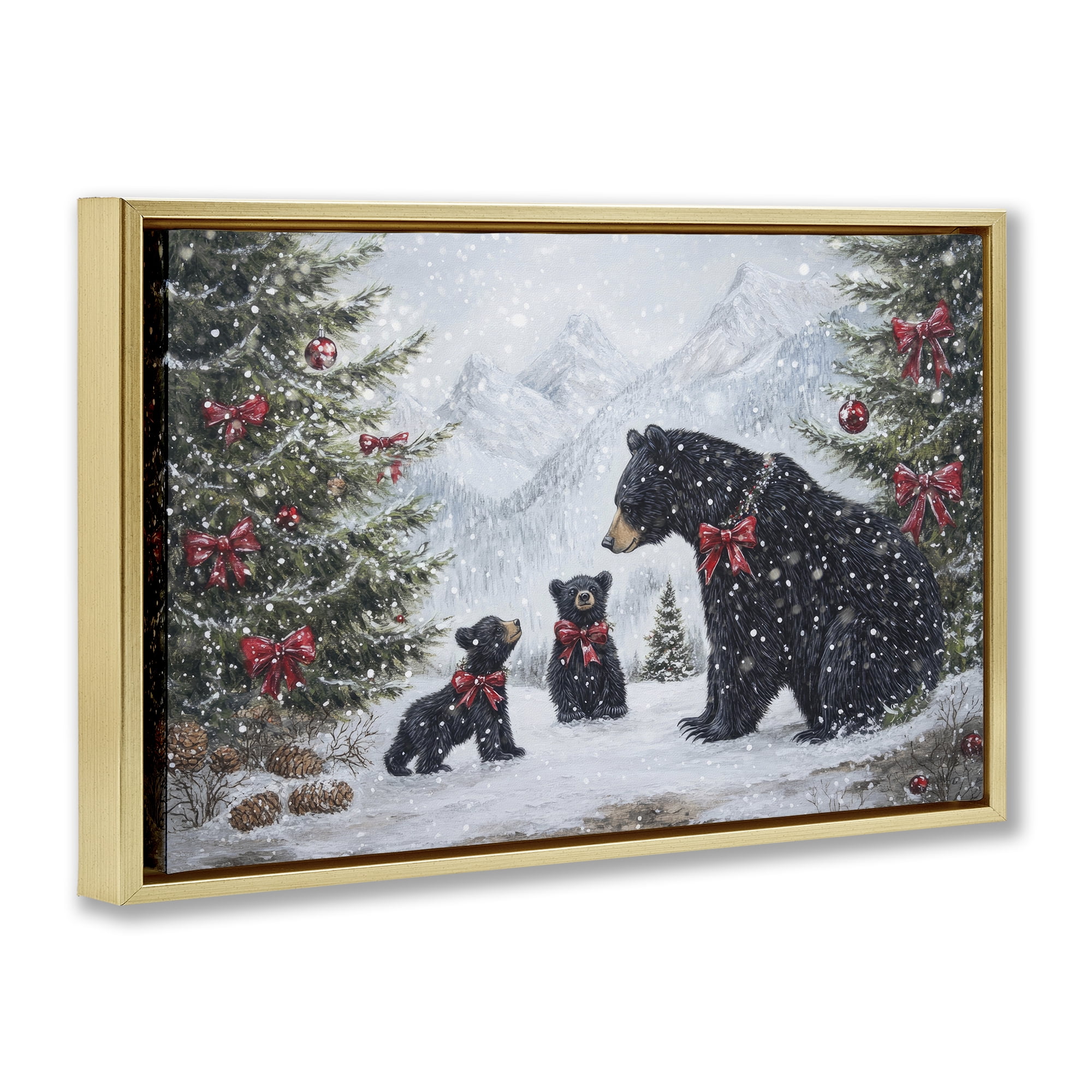 Stupell Industries Christmas Black Bears Gold Framed Floater Canvas Wall Art, design by Tina LeCour
