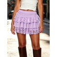 thumbnail image 3 of Women's Layered Ruffle Mini Skirt Summer Lace Patchwork Cake Skirt Going Out Party Club Wear, 3 of 8