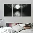 thumbnail image 3 of ONETECH S06469 Wall Art Canvas Sea White Full Moon in Night Picture Canvas Poster Print Black and White Ocean for Living Room Bedroom Kitchen Home Decorations 12''x16''X3 Panels, 3 of 4