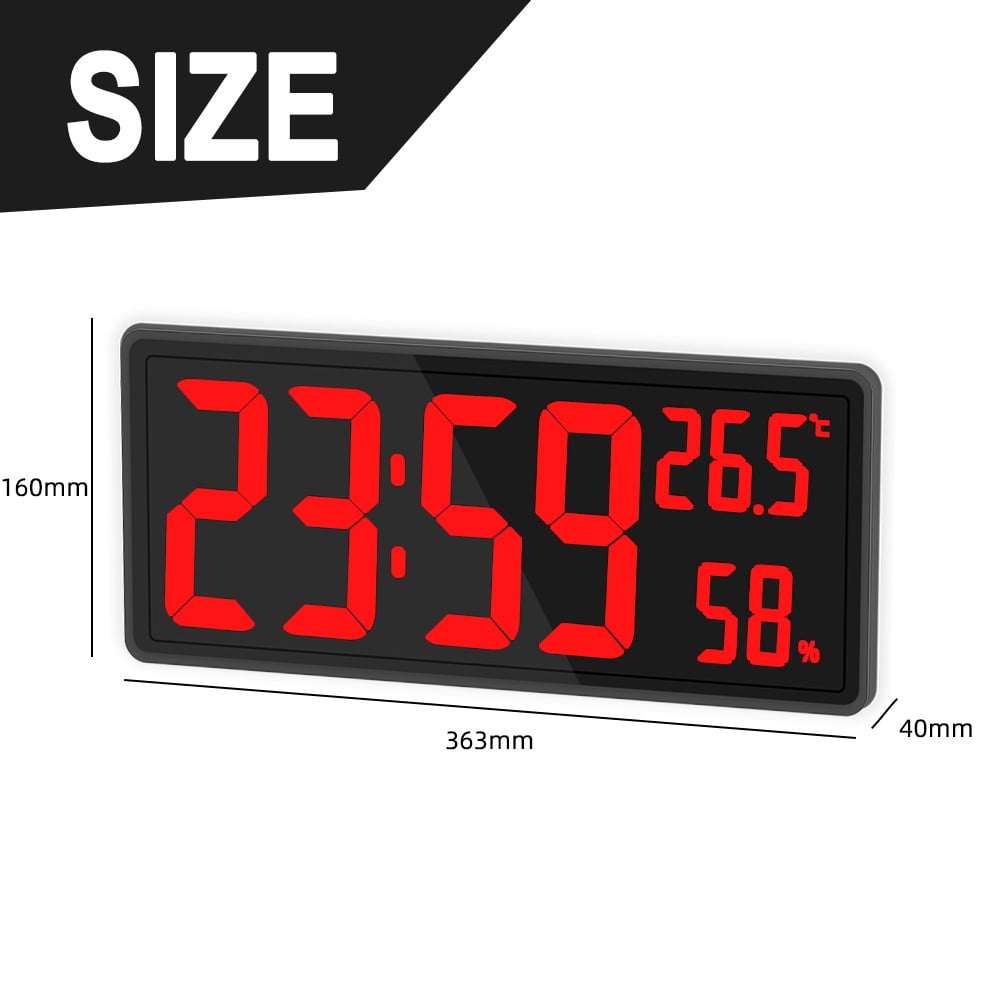 Horloge Murale Numérique 11,4″ – Grande Affichage LED, Réglage 4 Luminosités, Télécommande, Réveil, Date, Température, 7 Langues – Pour Salon/bureau