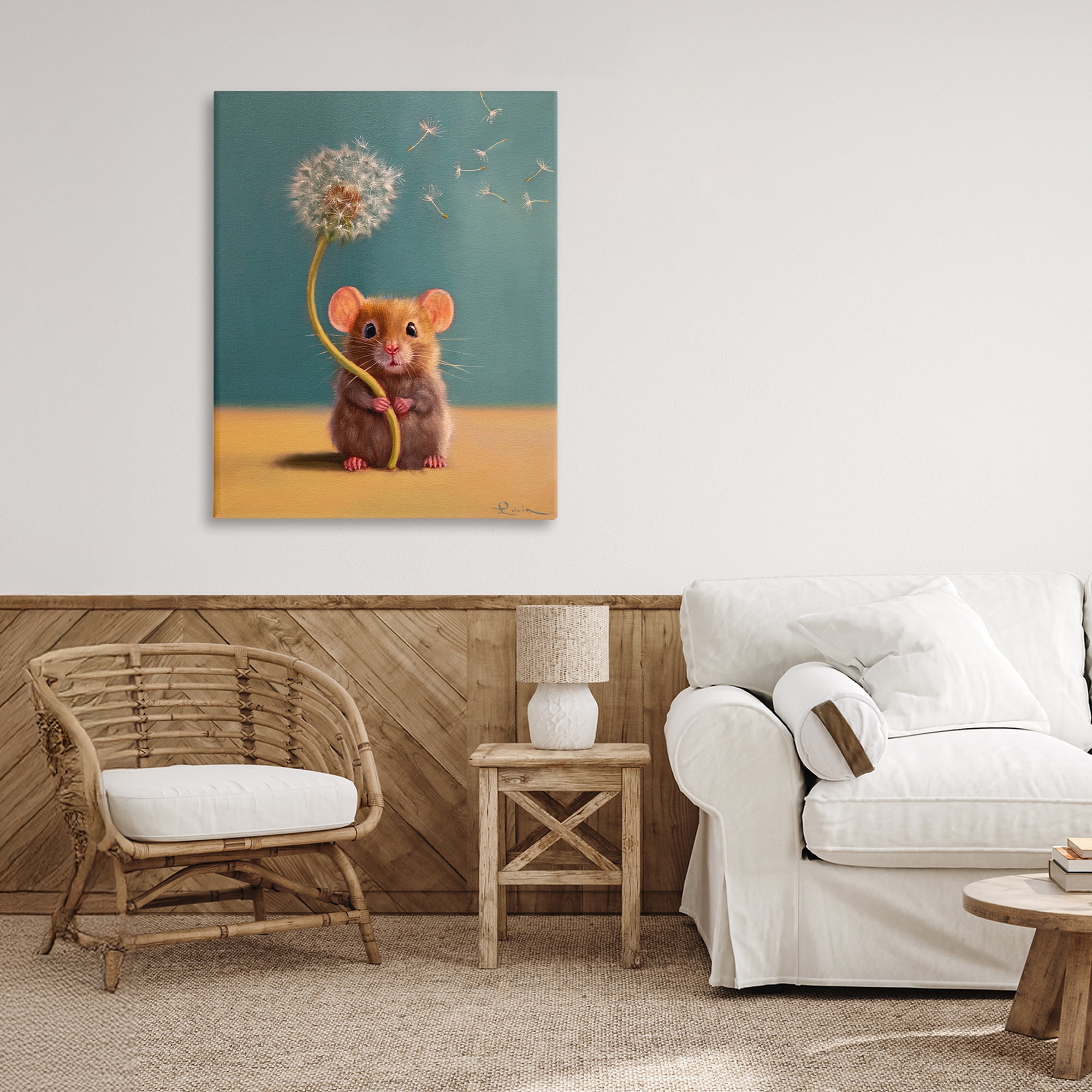 Tiny Wishes Mouse & Dandelion Canvas Wall Art, design by Lucia Heffernan