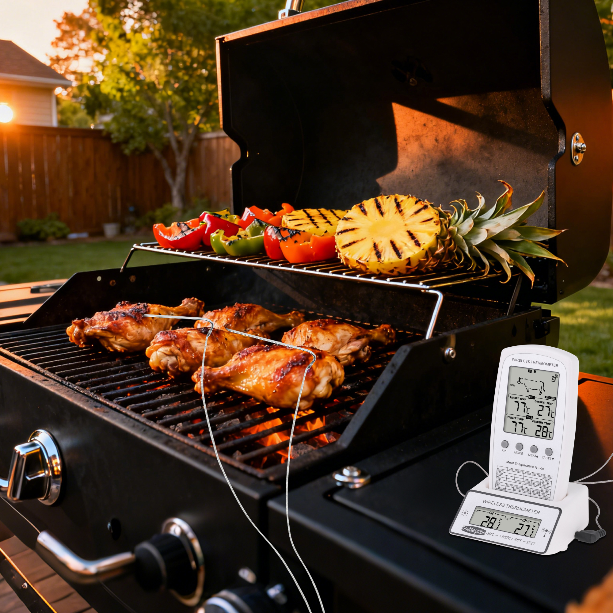 Unique Bargains Digital Meat Thermometer with 2 Temperature Probes White/Silver