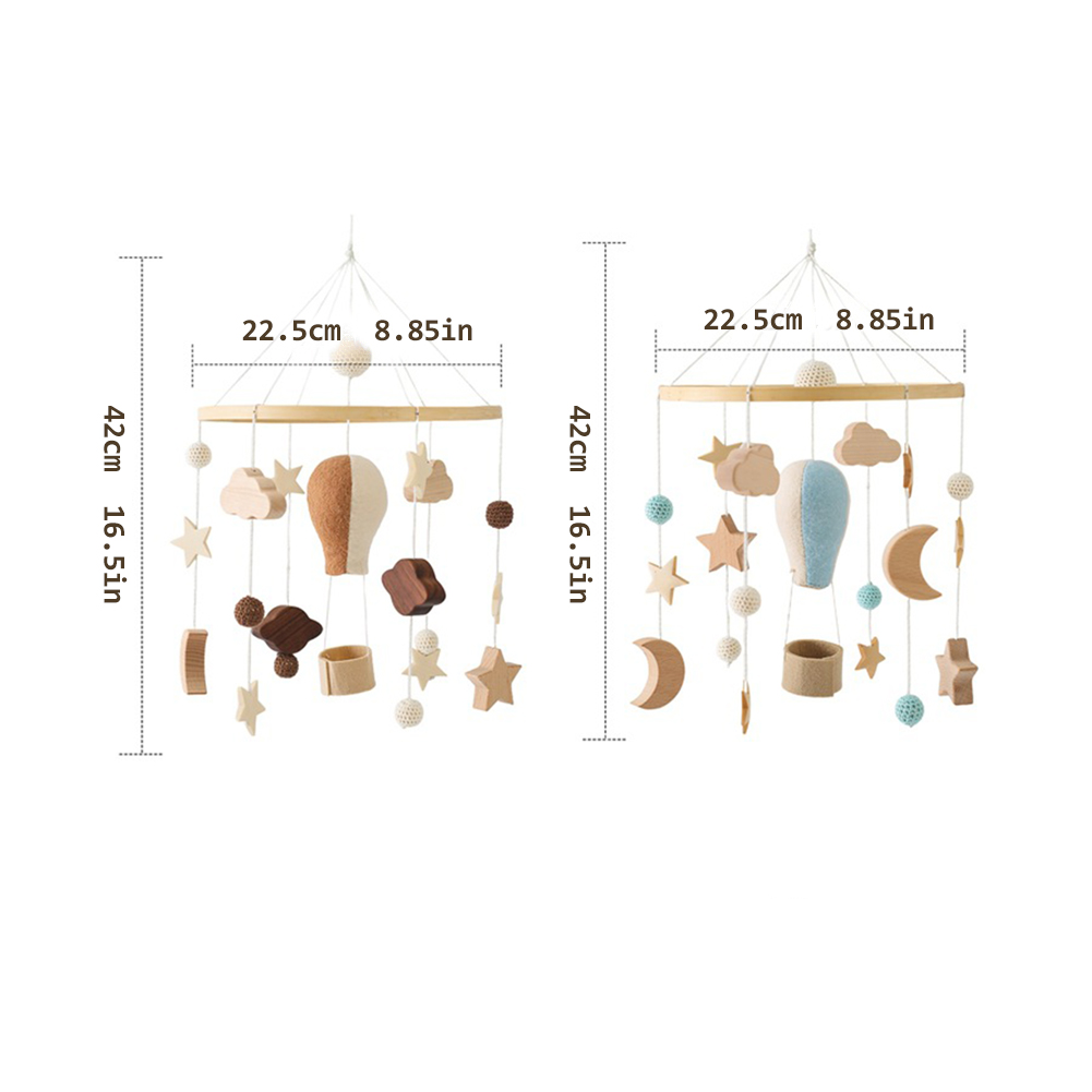 Baby Crib Bell – Rotating Wooden Wind Chime with Stars, Moon & Hot Air Balloon Hanging Toys for Newborn Sleep & Development, Blue