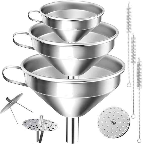 Juego de Embudos de Cocina con Coladores y Cepillos de Limpieza Apto para Líquidos aceites mermelada