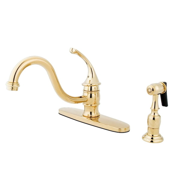 Kingston KB3572GLBS Georgian Single-Handle 2-or-4 Hole Kitchen Faucet with Brass Sprayer in Polished Brass