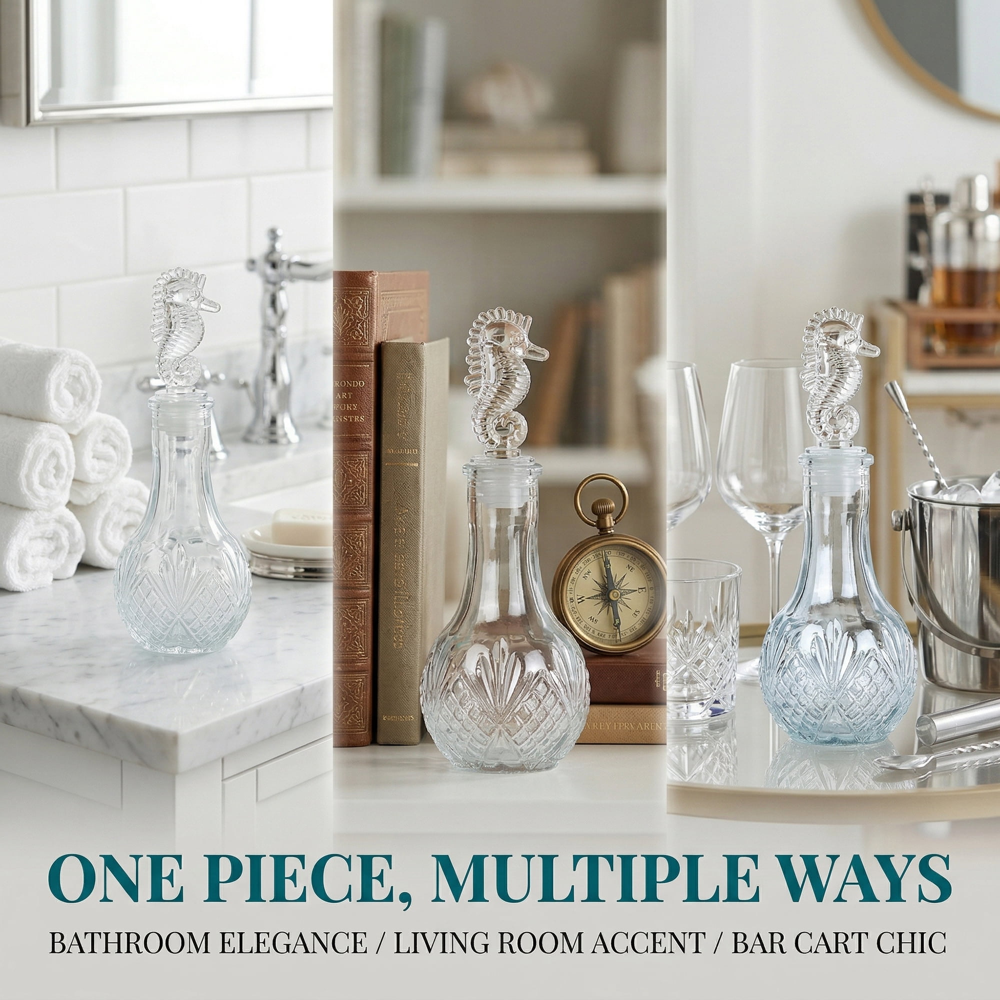 Unique Bargains 2pcs Decorative Glass Jars with Ornate Glass Stoppers Seahorse Shaped Snap Cover 2.4"x2.4"x6.3"