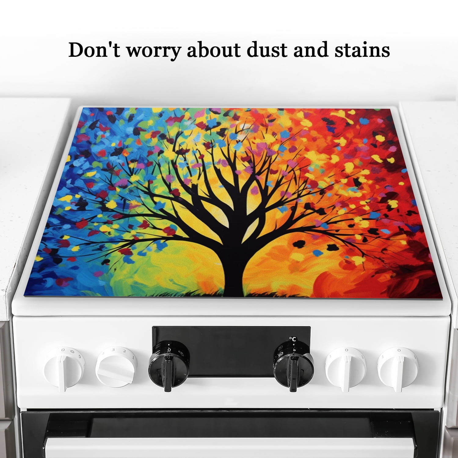 Square Stovetop Cover for Electric Stove, Abstract Tree of Life Blue and Gold Heat Resistant Oven Covers, Dustproof Waterproof Oilproof Mat for Kitchen RV (28×20 Inch)