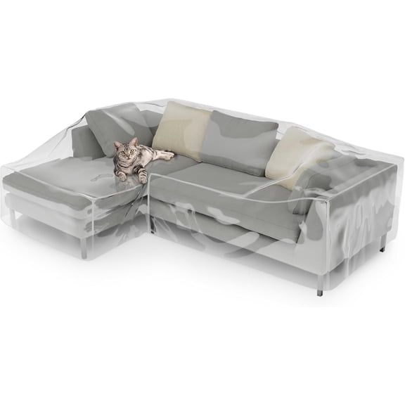 Clear L-Shaped Sectional Sofa Cover, Thick Heavy-Duty Waterproof Vinyl Furniture Shield 106" x 59" x 42", Anti-Scratch Protector for Dogs & Cats, Left Sectional