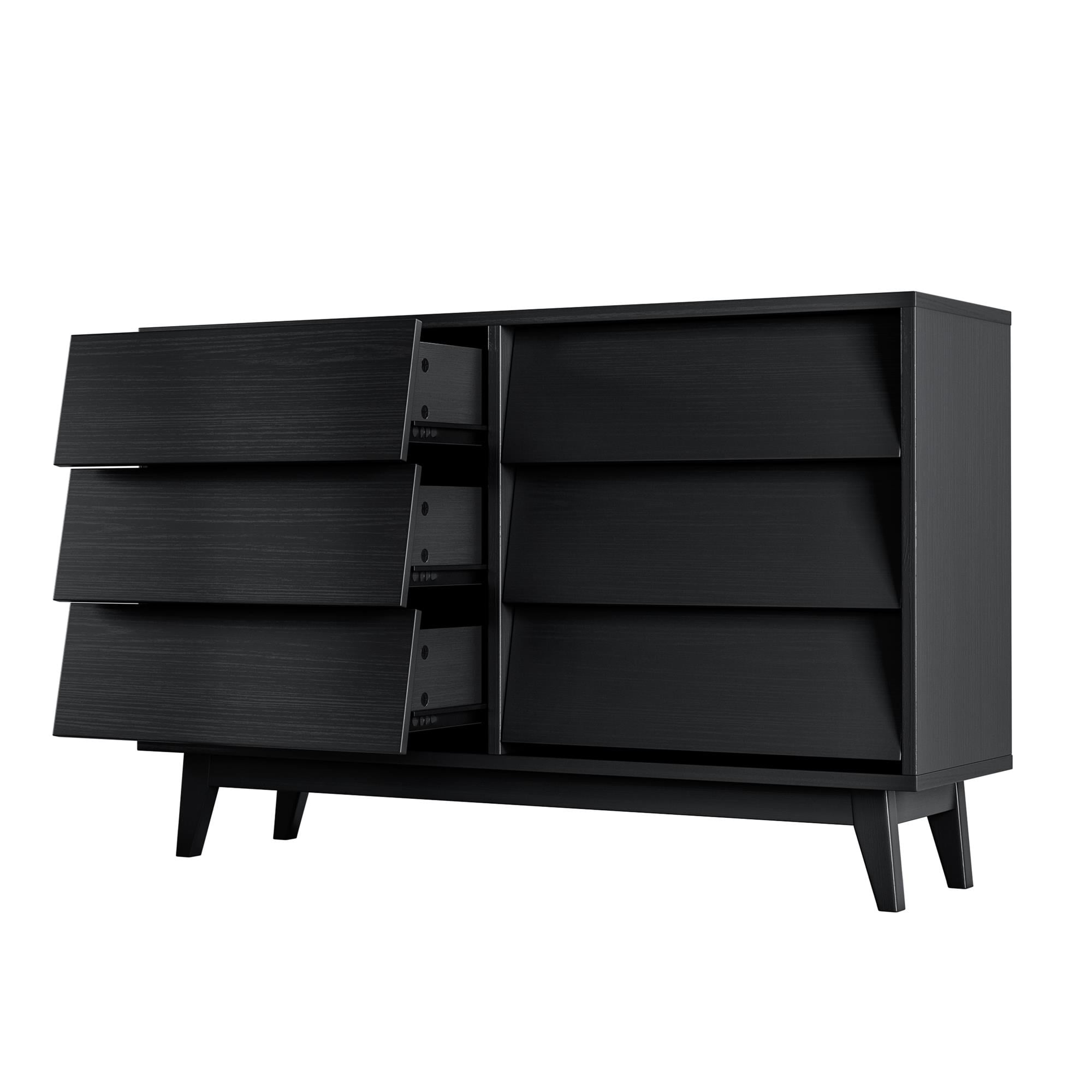 Finihen 6 Drawer Double Dresser Features Vintage-style and Bevel Design, Dresser For Nursery, Kids, Chest Of Drawers, Black Finihen 6 Drawer Double Dresser Features Vintage-style and Bevel Design, Dresser For Nursery, Kids, Chest Of Drawers, Black
