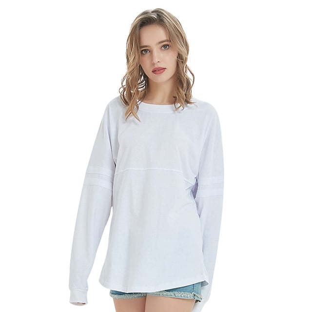 TOPTIE Chandail à Col Rond pour Femmes avec Pompons, Chandail Jersey Jeunesse à Manches Longues, T-Shirt de Jour de Match, Vierge-Blanc-G