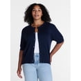 thumbnail image 2 of Time and Tru Women's Crewneck Cardigan with Short Sleeves, Lightweight, Sizes XS-XXXL, 2 of 7