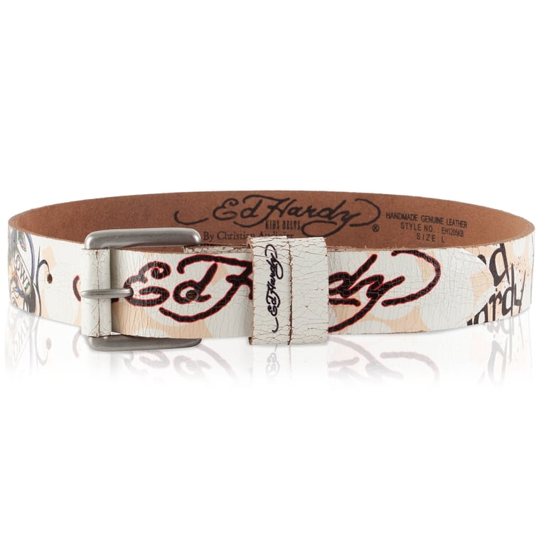 ED HARDY LOVE SLOWLY KILLS TATOO LEATHER BELT Ed Hardy Vtg Belt Sz Med Love Kills Slowly Leather Y2K  main image 4