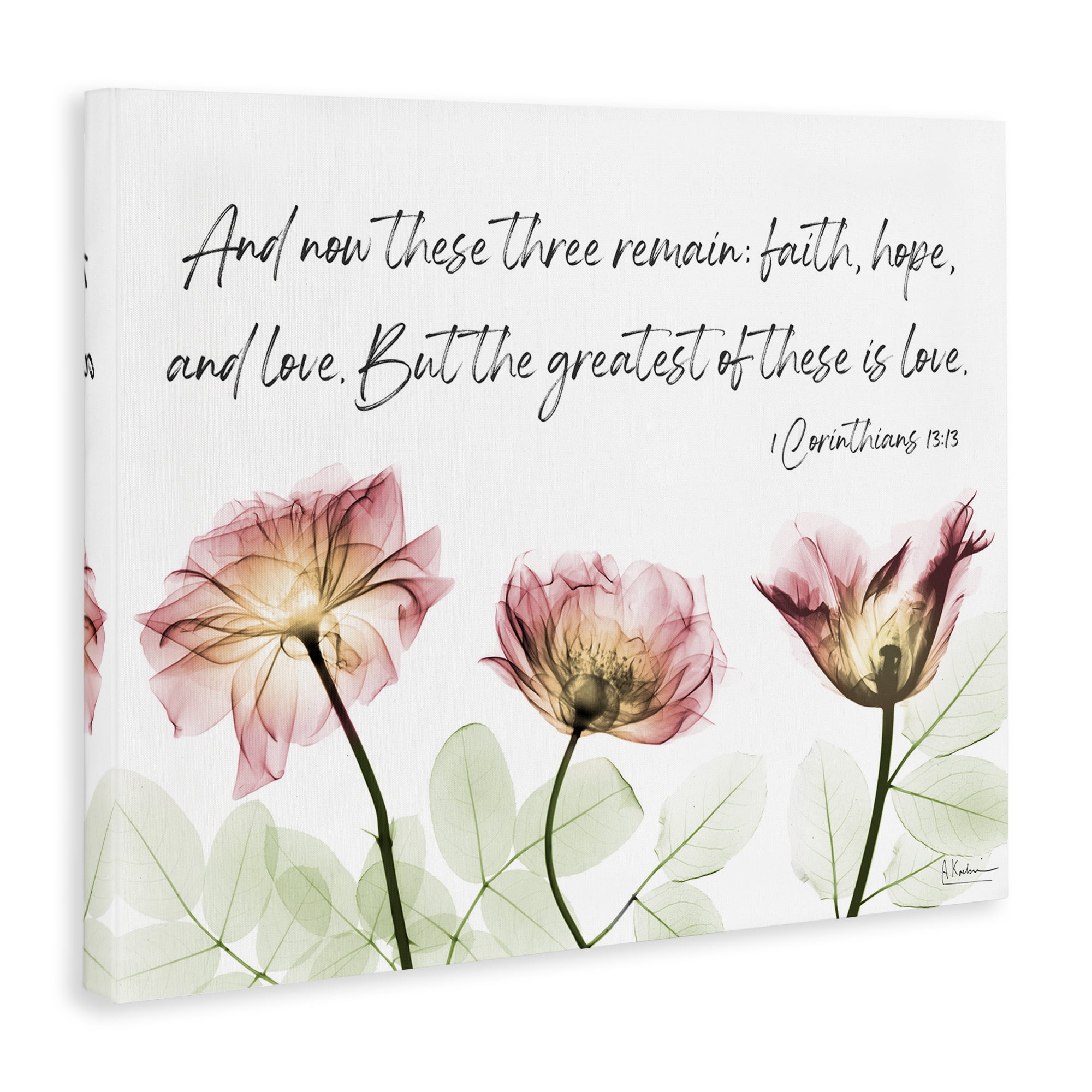Stupell Industries Faith Hope Love Floral Religious Painting Gallery Wrapped Canvas Art Print Wall Art, 48 x 36
