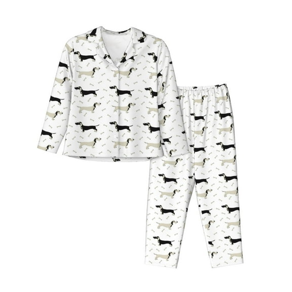 Kdxio Dachshund Dog Women's Pajama Sets Long Sleeve Button Down Sleepwear Nightwear Soft Pjs Lounge Sets-Small