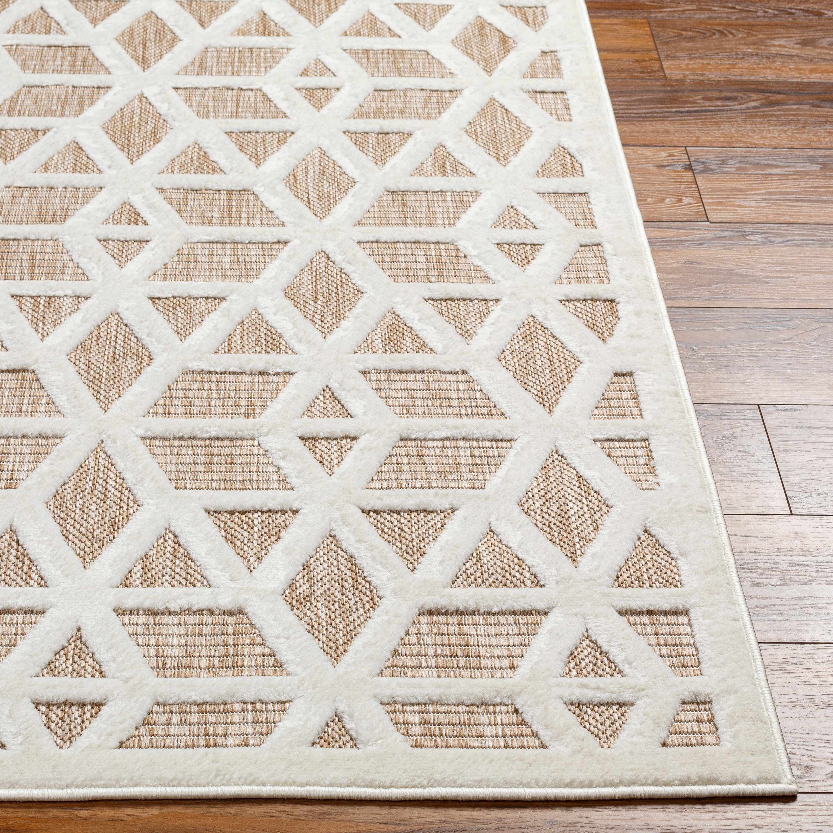 Hauteloom Nuri Outdoor Area Rug - Outside Porch Patio Rug Carpet - Waterproof Rug - Moroccan Farmhouse High Low - Brown, Cream, Beige - 6'7" x 9'