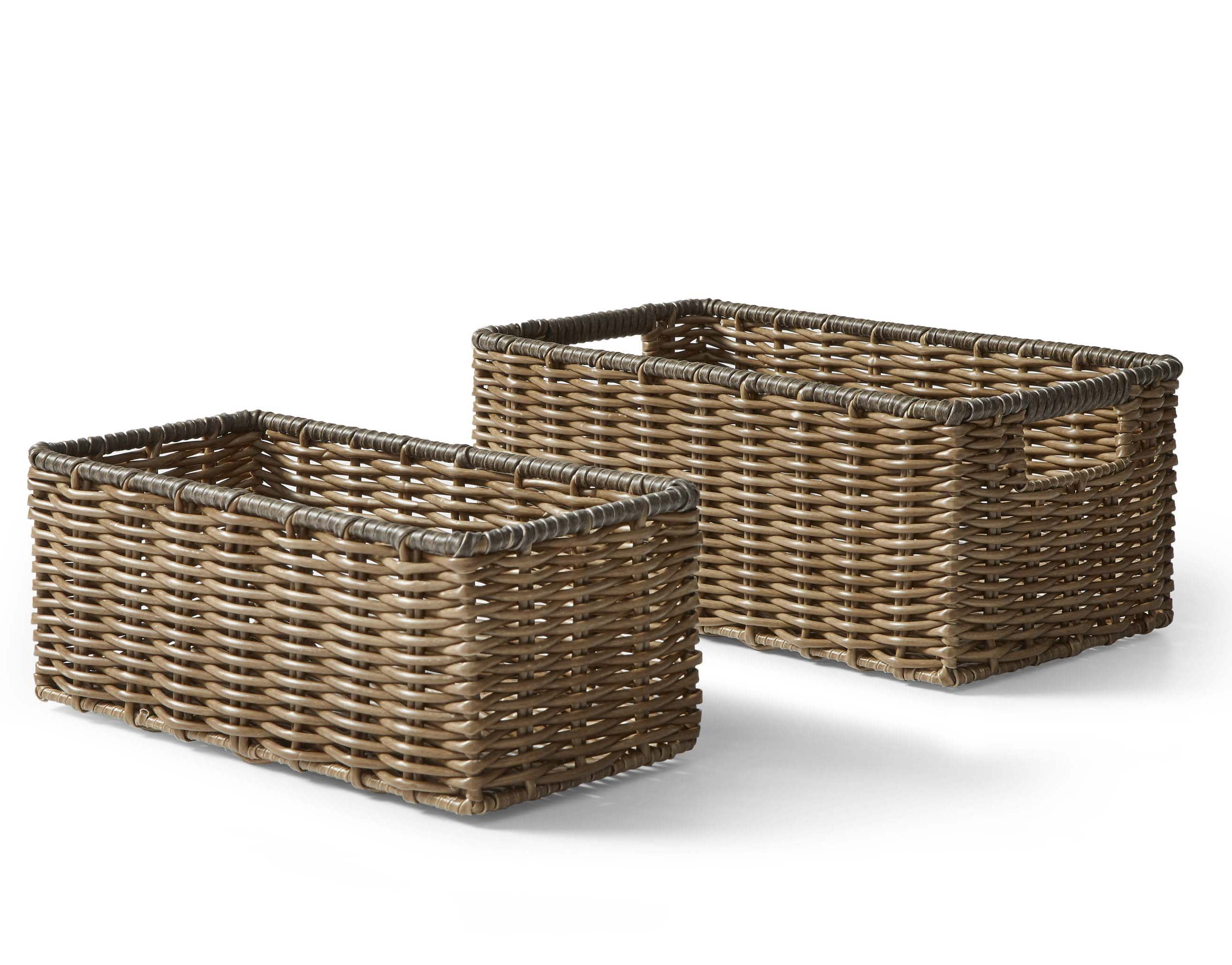 Better Homes & Gardens Brown Poly Rattan Storage Basket Set, 2-Piece
