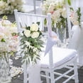 thumbnail image 5 of Clearance! FNGZ Artificial Simulated Pendant Wedding Aisle Chair Decorations Flowers Rose Floral Wedding Chair Back Flowers With Leaves And Ribbons Church Chair Flowers Flower Decor For Wedding White, 5 of 9