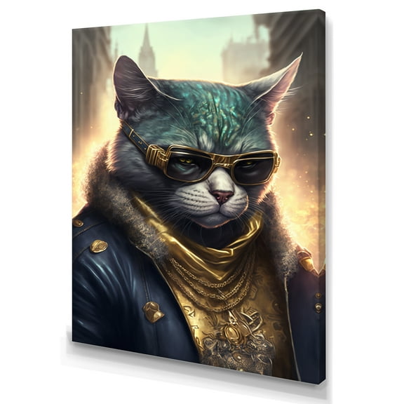 Designart Cat Gangster In NYC I Canvas Wall Art