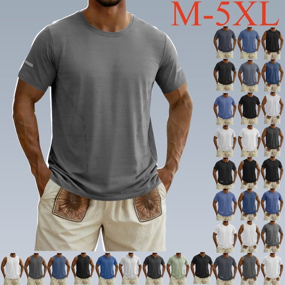 T Shirts for Men Plus Size Solid Color Crew Neck Casual Loose Tee Shirts Short Sleeve Big and Tall Mens Summer Outdoor Sport Tops