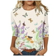 thumbnail image 1 of CHUANK T-Shirts pour Femmes à Manches Trois-Quarts, Coupe Ajustée à Motif Floral, T-Shirts Blancs, Chemises pour Femmes, Manches 3/4 au Coude, Col Rond, Chemises Décontractées pour Femmes, Liquidation, Blouses et Hauts Boho, Vert TG, 1 of 7