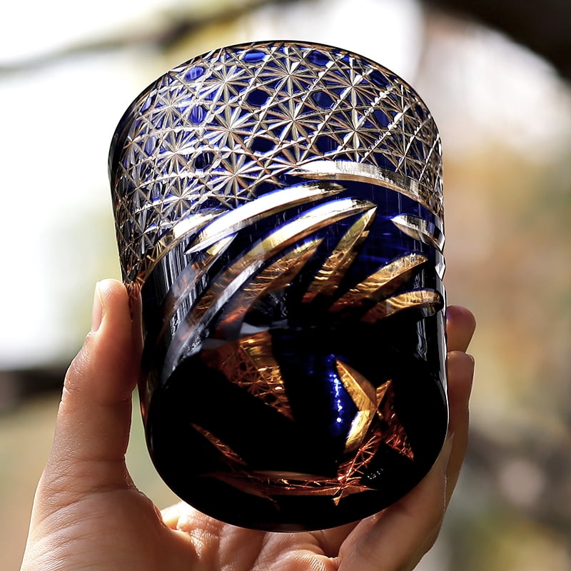 Classic Kiriko Style Hand-Carved 250ml 8oz Drinking Glass Custom Color Spirit Cocktail Glass for Wine Whiskey Sake in Stock