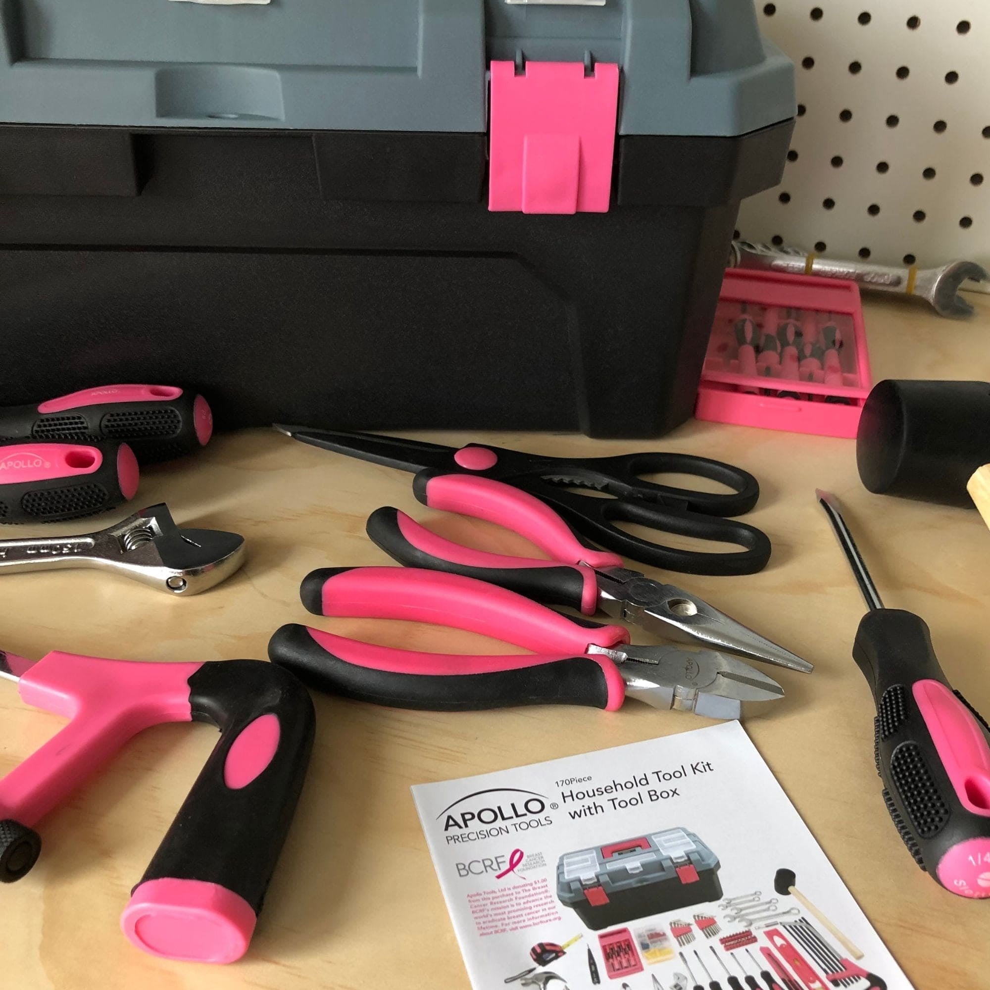 Apollo Tools Pink 170 Piece Household Tool Kit with New and Improved Tool Box - DT7103P