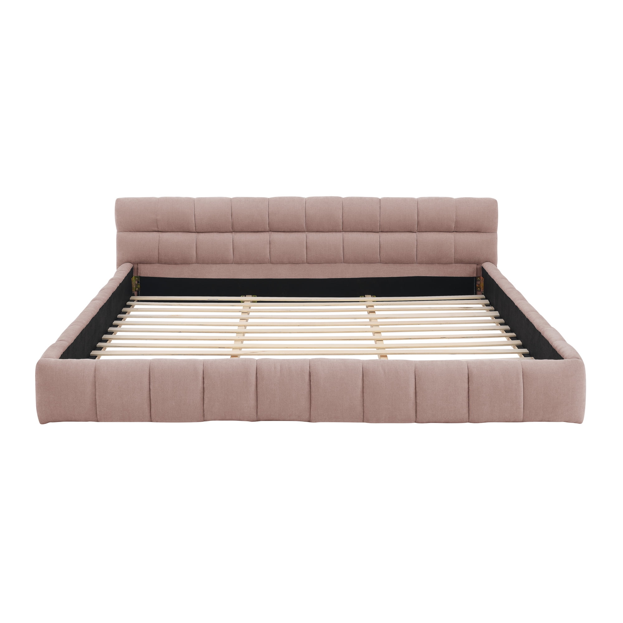 [Luckynote]California King size Upholstered Bed Frame with Thick Fabric, Chenille Fabric Grounded Queen Size Platform Bed with Headboard and Solid Frame. No Box Spring Needed-Pink(90.5''*80.5''*31'')