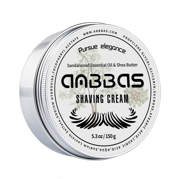 Crema de afeitar Anbbas 150g, crema corporal para hombres y mujeres, afeitado húmedo, torno, piel sensible, aceite esencial de nuez de karité de sándalo