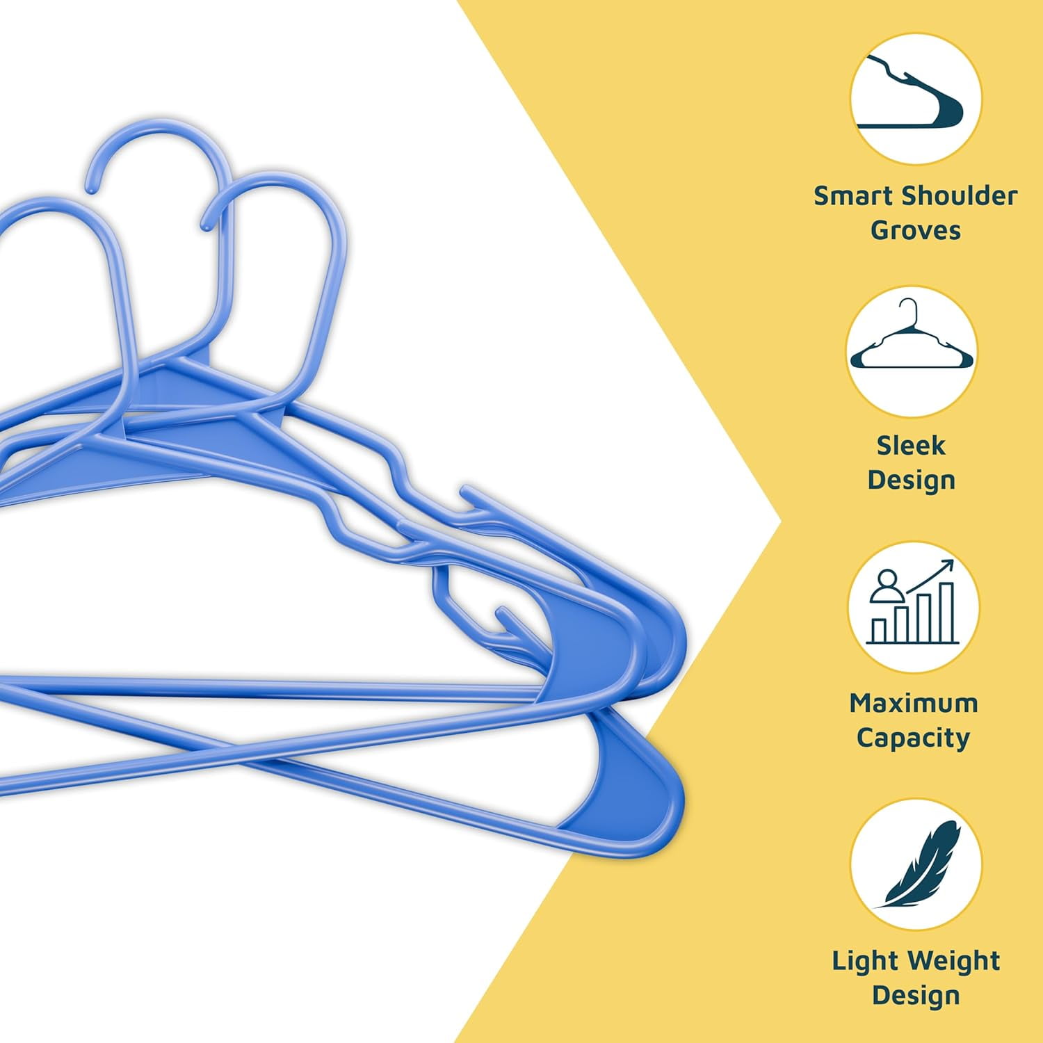 Lifemaster Plastic Clothes Hangers – Heavy Duty Hanger Set, For Organizing Clothes, Dresses, and Coat, Holds Up To 5 lbs, Space-saving Hangers with Non-Slip Shoulder Grooves, Pack of 80, Blue