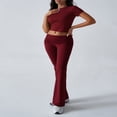 thumbnail image 6 of LYMAYTER Casual Outfits for Women‌ Cozy 2 Piece Lounge Set Short Sleeve Crop Top Fold Over Flare Pants, 6 of 9