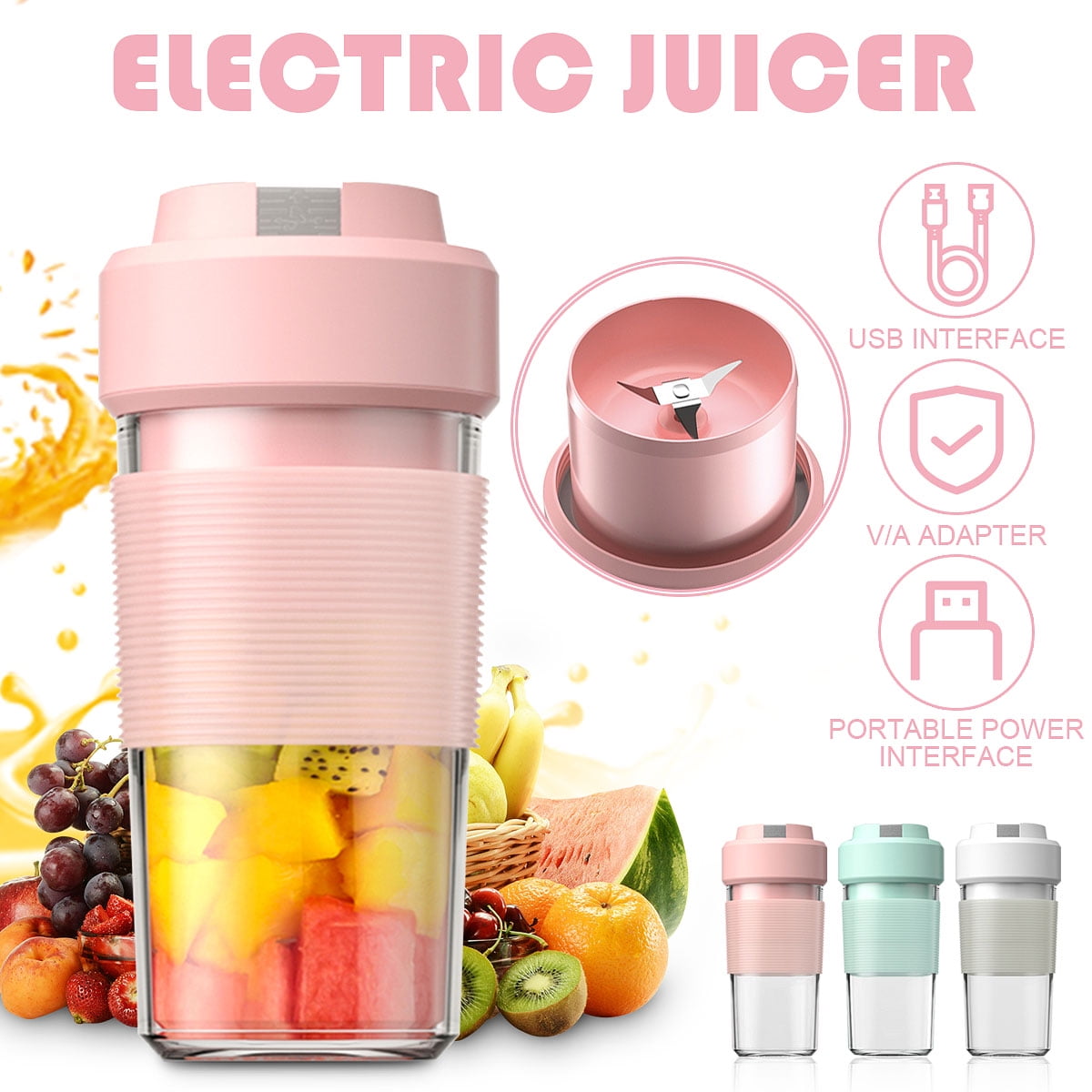 Color : Blue MGWA Mini Juicer Multifunción Portátil De Carga USB Juice Cup Fruit Electric Juice Mixing Cup juicer 