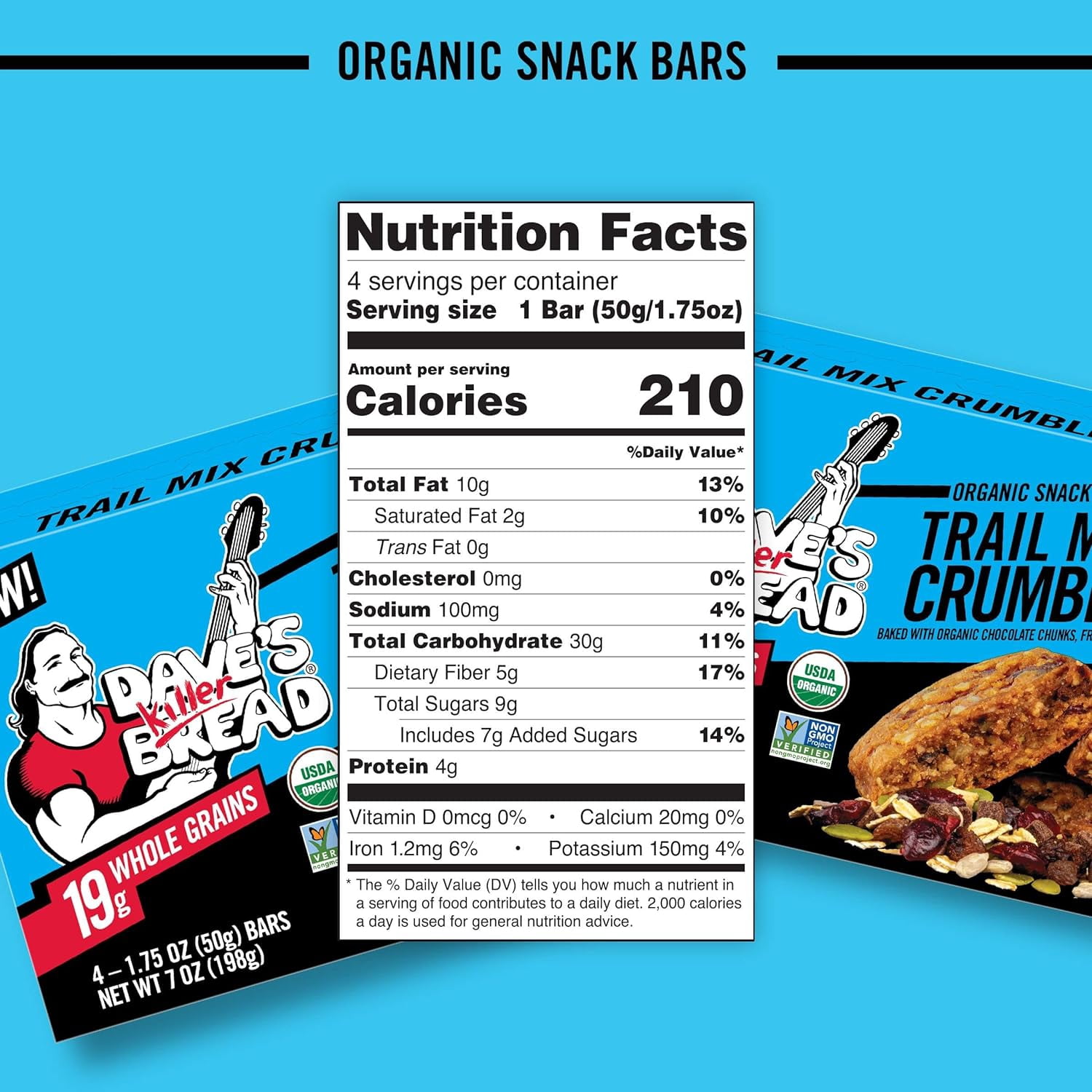 Dave's Killer Bread Trail Mix Crumble Organic Snack Bars, 4 Individually Wrapped Snack Bars (Pack of 3)