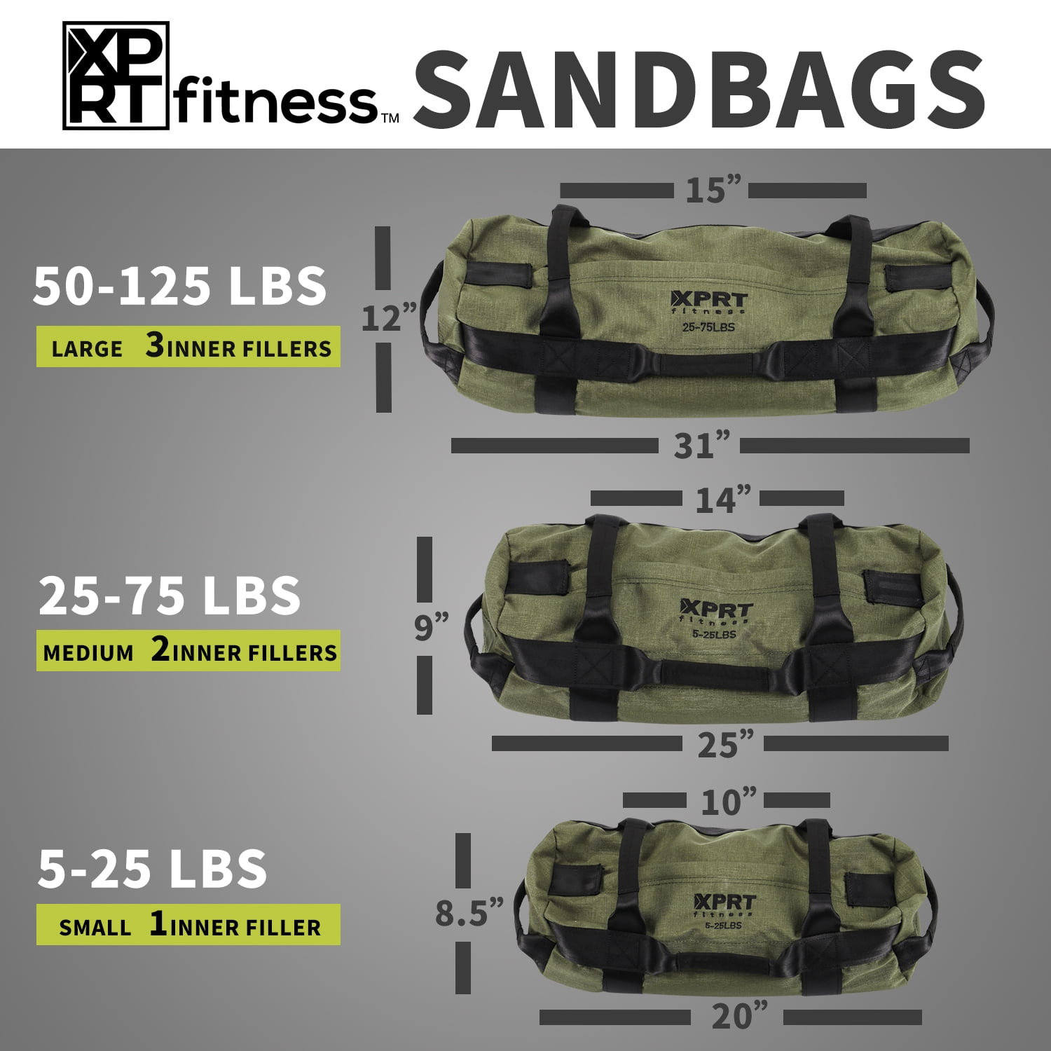 XPRT Fitness Army Green Workout Sandbag Size S