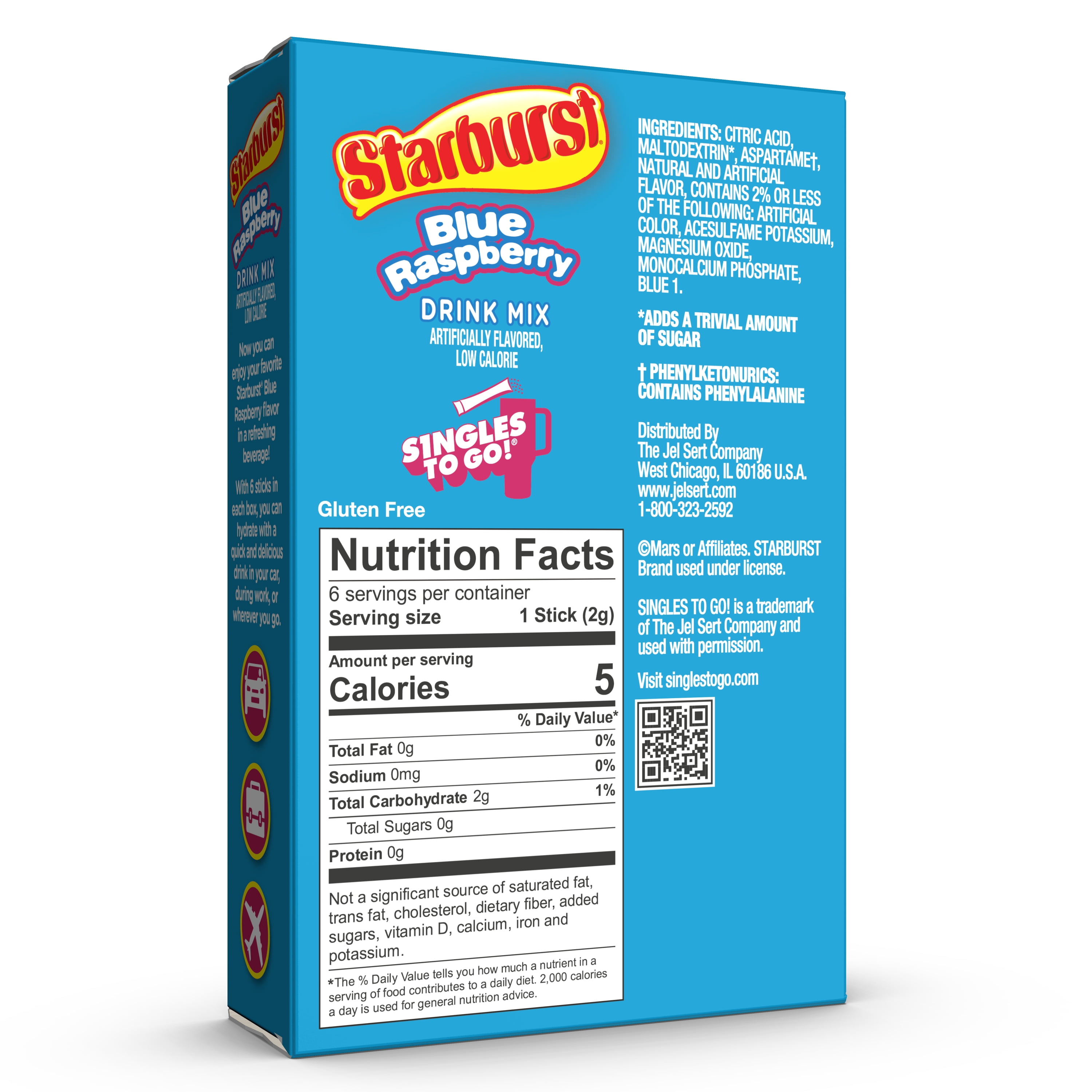 (3 pack) Starburst Zero Sugar Singles-to-Go Powdered Drink Mix, Blue Raspberry, 6 Count Packets