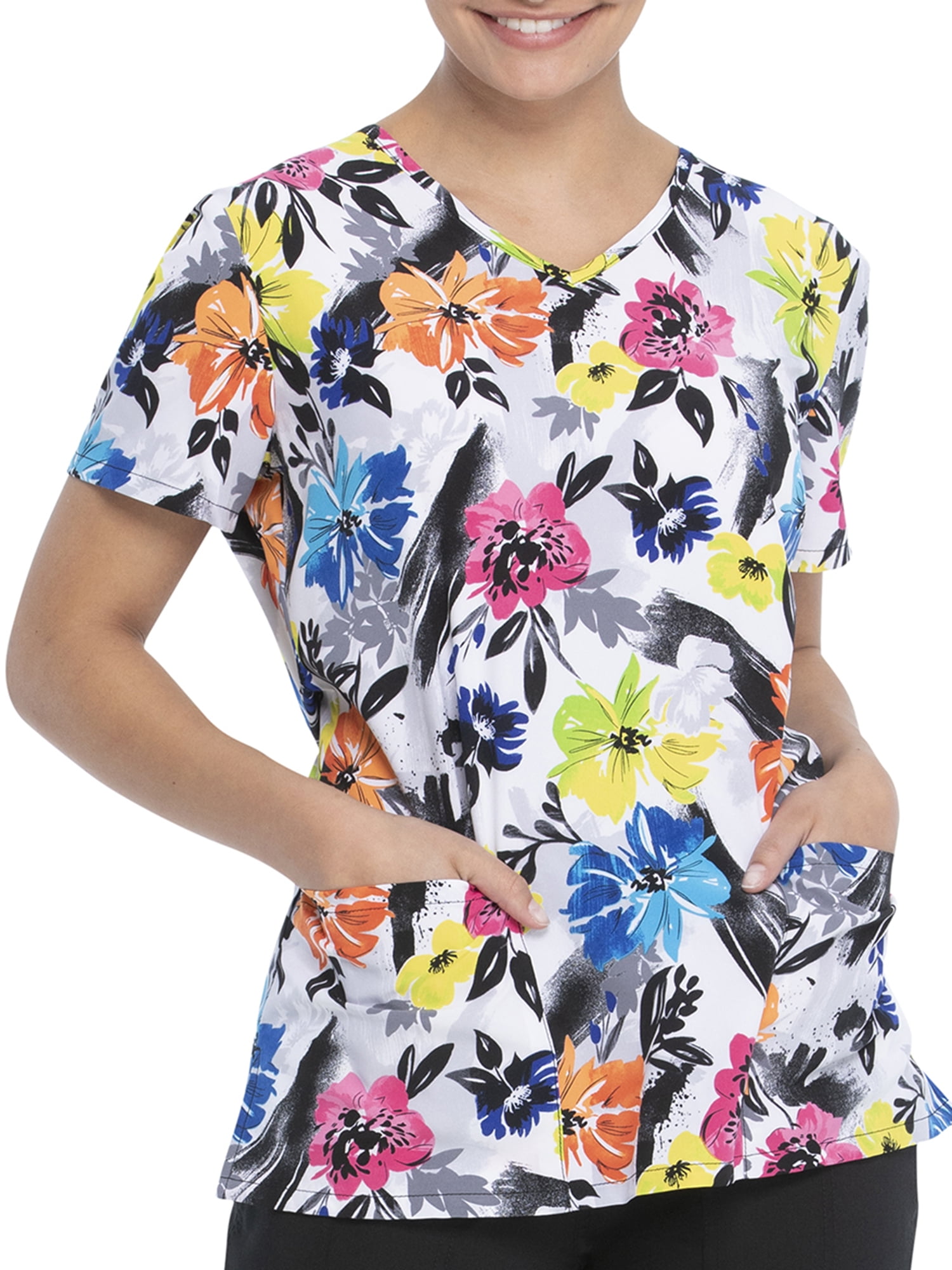 Scrubstar Scrubstar "Botanical Floral" Women's V Neck Print Scrub Top