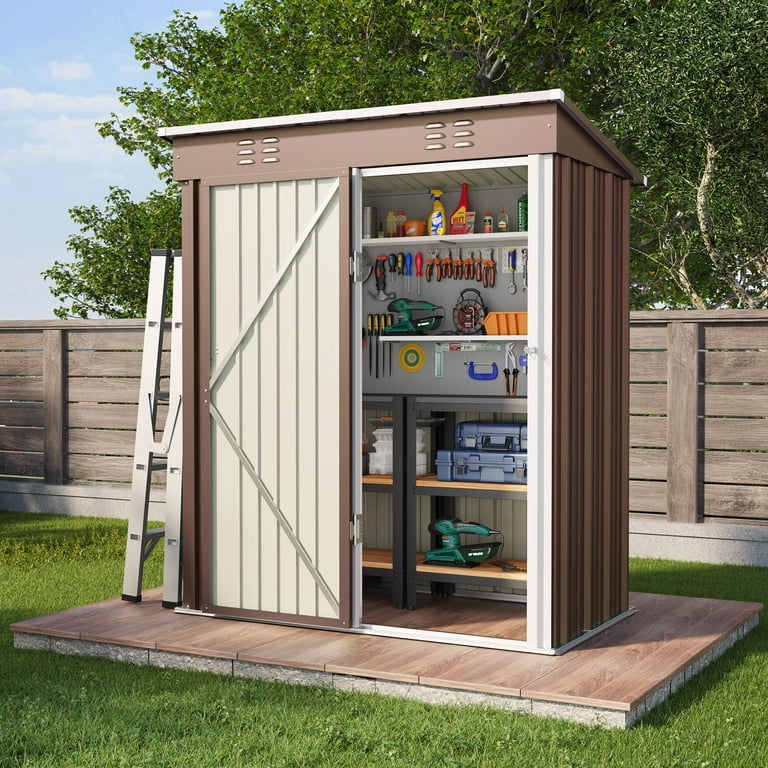 Asofer Metal Outdoor Storage Shed, x ft, Brown, Lockable Door