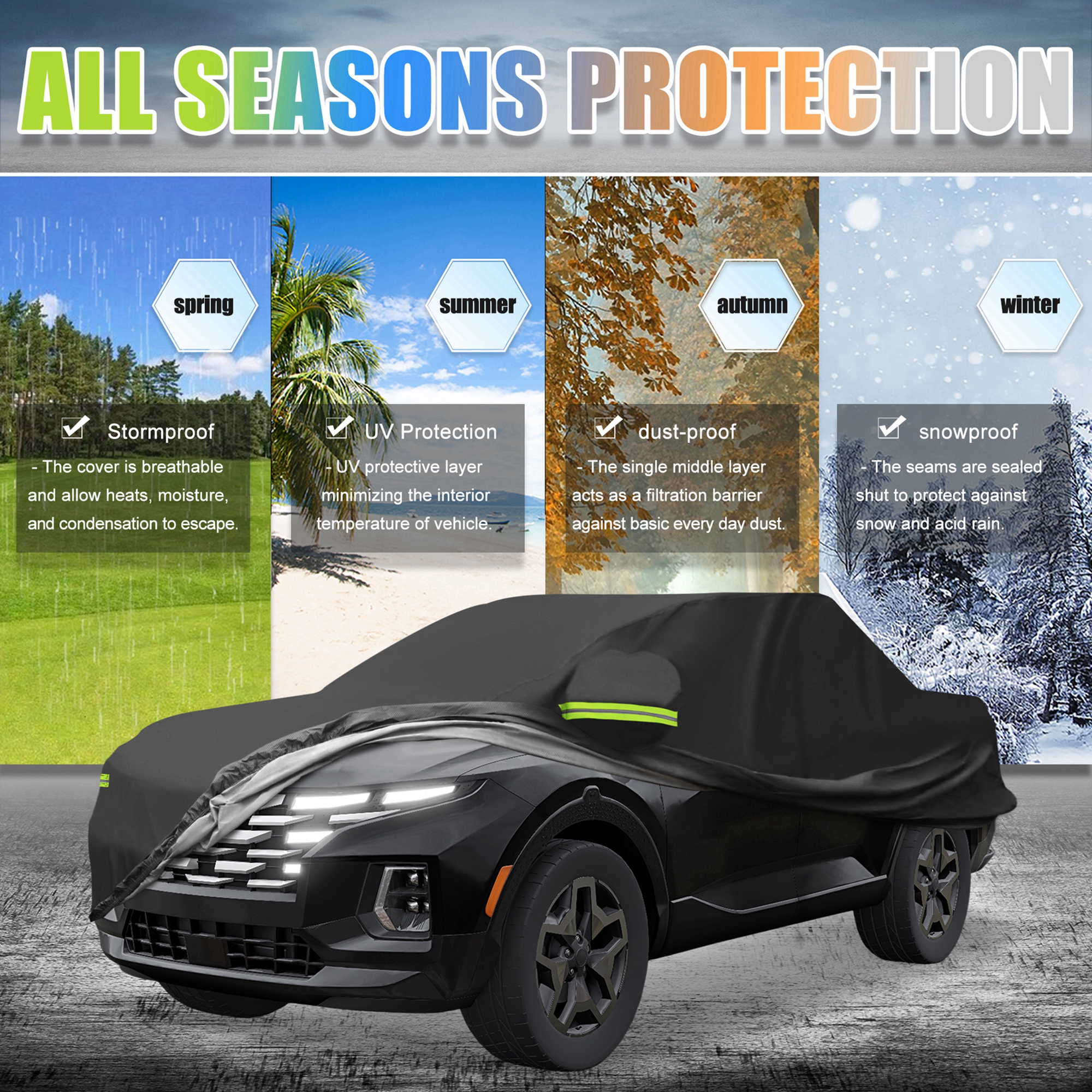 Unique Bargains Car Cover All Weather Protection with Zipper Black 195.7"x75.2"x66.9"