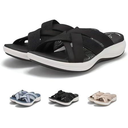 

Comfortable Recovery Orthopedic Walking Plantar Fasciitis Slides Sandals for Women with Arch Support Wide Width