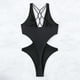 thumbnail image 2 of Gibobby Traje de baño completo mujer Traje de baño sexy con espalda abierta y cuello en V para mujer(Negro,XL), 2 of 5