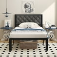 thumbnail image 3 of Bed Frame with Headboard Linen Upholstered, All Metal Slats Support Platform, Twin, Grey, 3 of 7