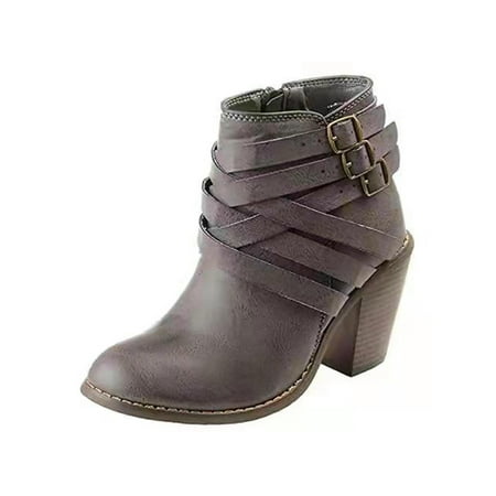 

Lacyhop Women Party Casual Booties Slip Resistant Belt Anti-Slip Pointed Toe Ankle Boots Grey 9