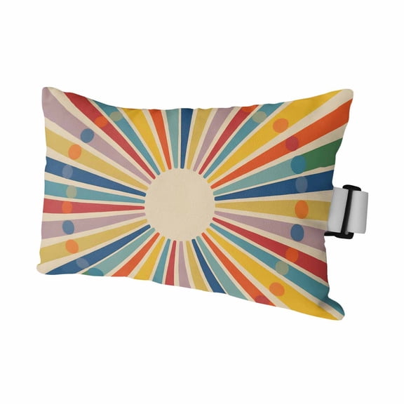 Boho Sun Outdoor Pillows for Chaise Lounge Chair Waterproof Lumbar Pillows with Insert&Adjustable Elastic Strap Beach Headrest Pillow Abstract Rainbow Colorful Geometric Stripes Pool Pillow 12"x20"