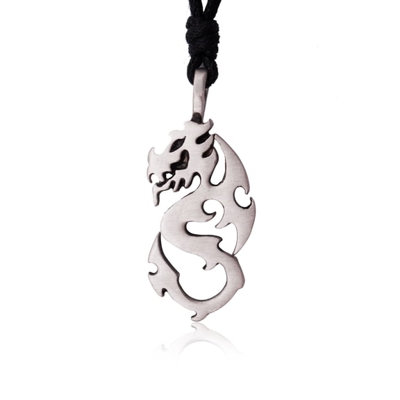 Trendy New Dragon Silver Pewter Charm Necklace Pendant Jewelry With Cotton Cord
